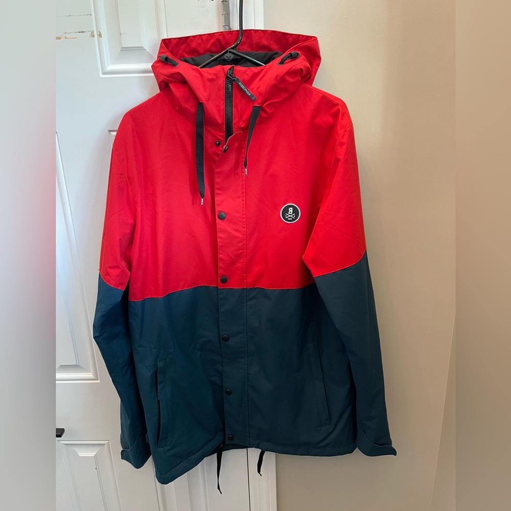Ride Snowboards Red and Blue Hooded Jacket. Size M. New without tags